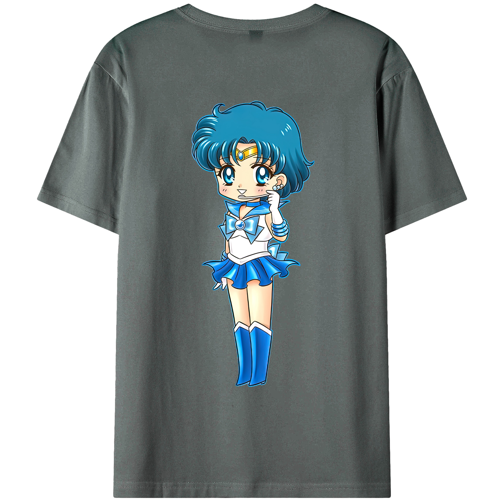 （画像用） 美少女戦士セーラームーン 水野 亜美 みずの あみ Sailor Moon Mizuno Ami 綿100％ メンズ半袖Tシャツ（バックプリント） 通気性